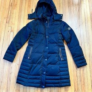 Trina Turk Small Down Women Long Black Down Winter Coat Hooded.